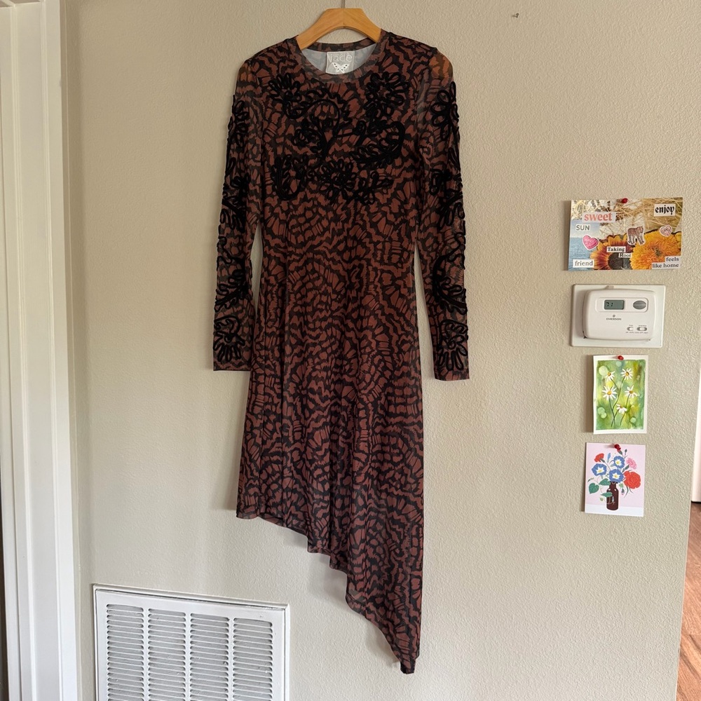 Johnny Was Shelly Asymmetrical Mesh Dress Mabel Brown Animal Print Size Small